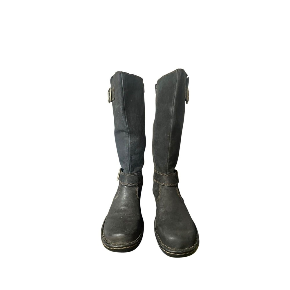 B.O.C. Women’s Tall Knee High Boots Black Leather Riding Buckle 6.5 M Boho Zip - Picture 3 of 12
